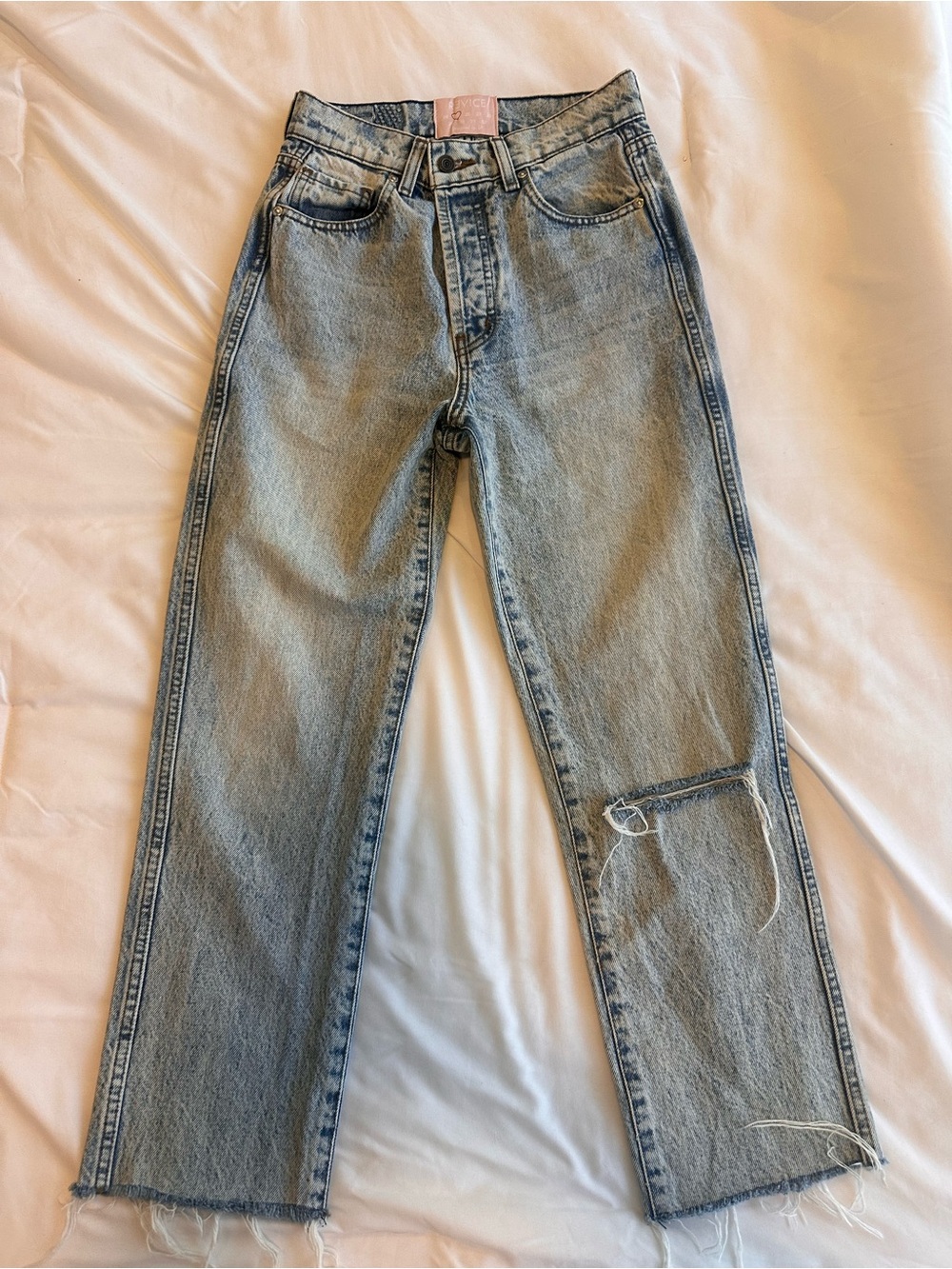 REVICE Light Blue Straight Jeans with Subtle Distress